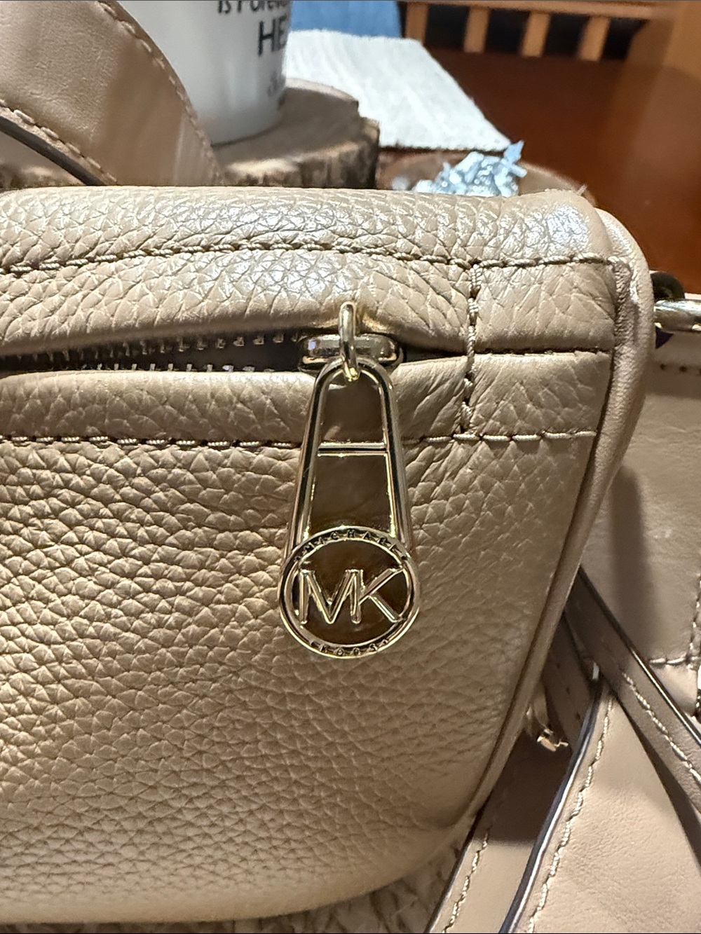 Michael Kors Beige/Tan Pebbled Leather Crossbody Belt Bag - Picture 6 of 9